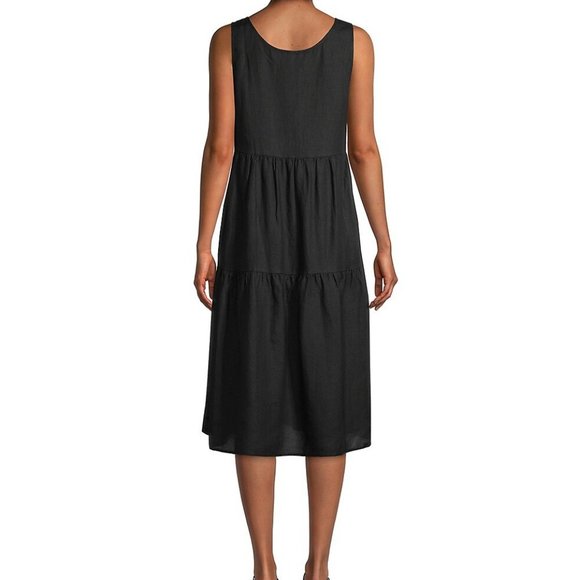 Eileen Fisher Tiered Organic Linen Midi Dress - Picture 2 of 13